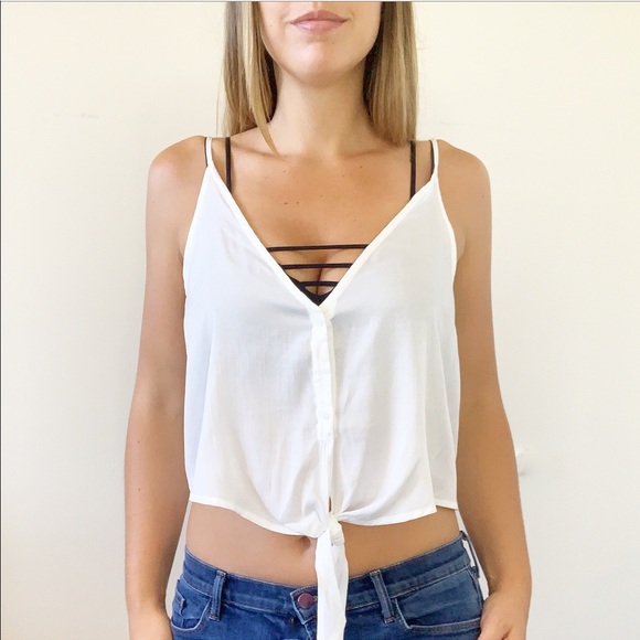 heartmore Tops - 'Tease' Tie Front Cami Crop Top V Neck Blouse